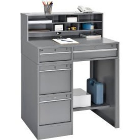 GLOBAL EQUIPMENT Pedestal Shop Desk w/ 4 Drawers   Shelf, 38"W x 29"D, Gray 319063